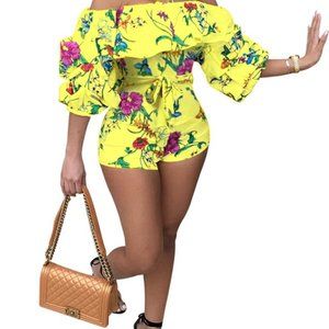 Sexy One Piece Floral Yellow Romper Off Shoulder